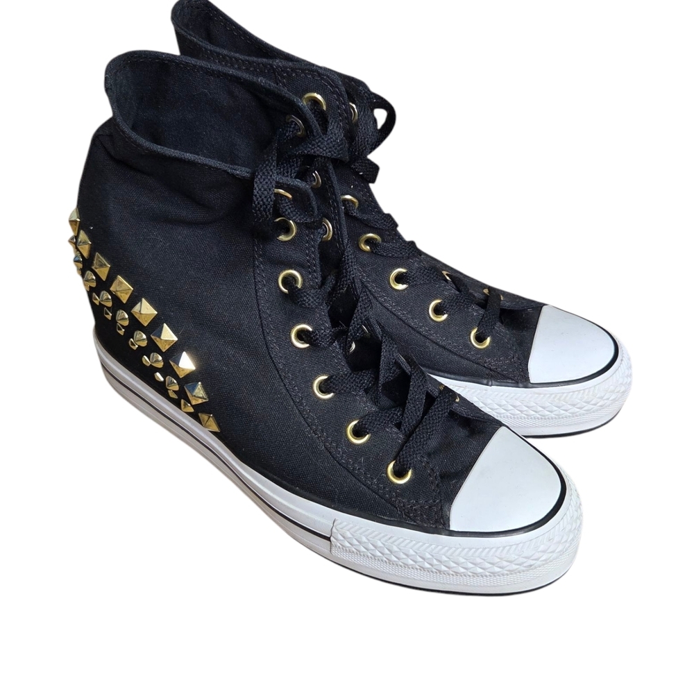 Converse Black High-Top Sneakers with Gold Studs